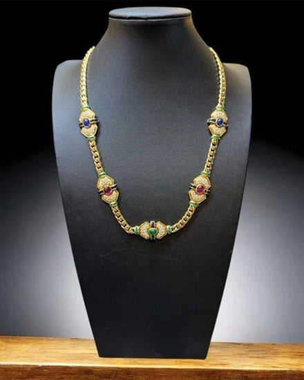 Boucheron 18K Yellow Gold Ruby Emerald Sapphire Diamond Necklace (Necklace)