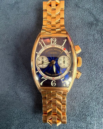 No Reserve - Franck Muller Casablanca Chronograph 45MM Blue Dial Rose Gold Bracelet (5850 CC A)
