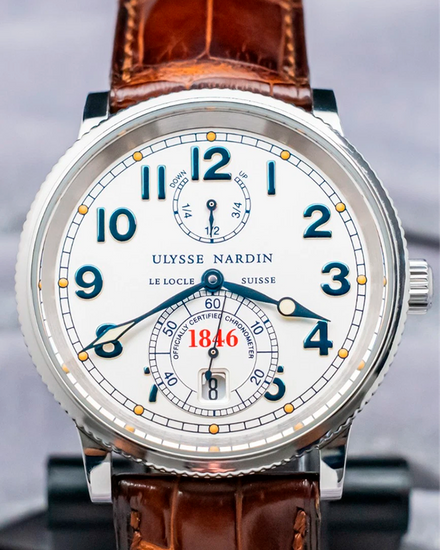 Ulysse Nardin Marine Chronometer 38MM Silver Dial Leather Strap (263-22)