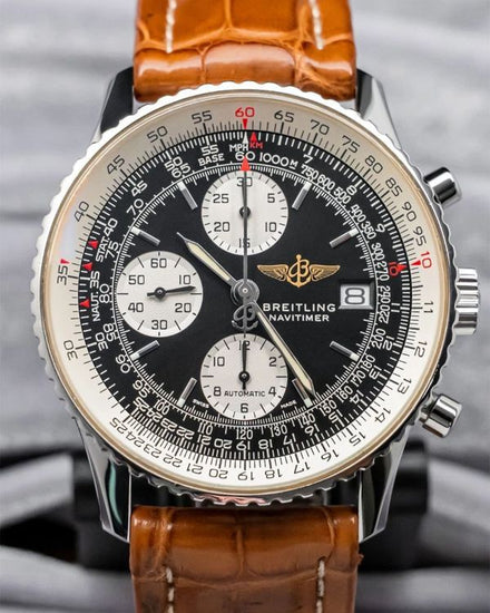 Breitling Navitimer Old 41.5MM Black Dial Leather Strap (A13322)