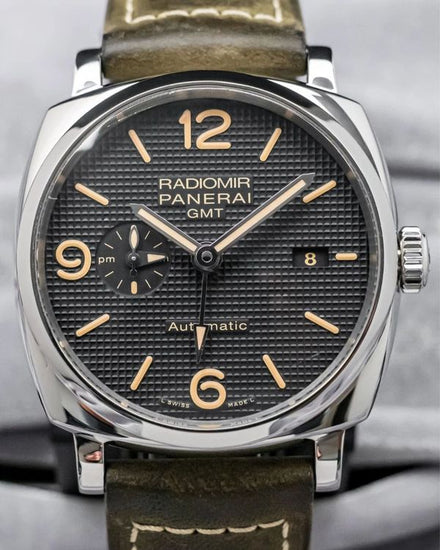 Panerai Radiomir GMT 1940 3 Days 45MM Black "Hobnail" Dial Leather Strap (PAM00627)