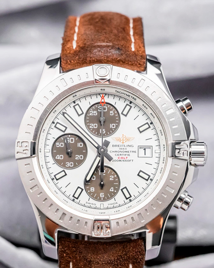 2017 Breitling Colt Chronograph 44MM White Dial Leather Strap (A1338811/G804)