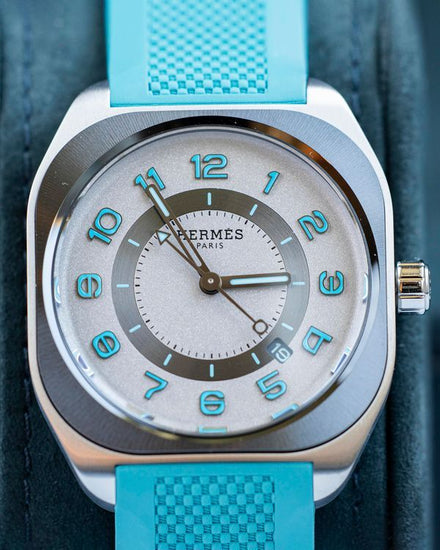 No Reserve - 2026 Hermès H08 "Tiffany Blue" 39MM Silver Dial Rubber Strap (SP1.749)