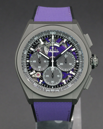 No Reserve - 2022 Zenith Defy 21 Ultraviolet 44MM Skeleton Dial Rubber Strap (97.9001.9004/80.R922)