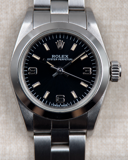 No Reserve - Rolex Oyster Perpetual Lady 24MM Black Dial Oyster Bracelet (67180)