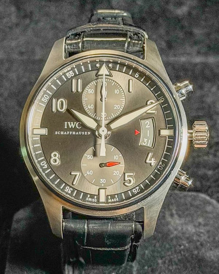 No Reserve - 2012 IWC Schaffhausen Spitfire Mark XV 43MM Slate Dial Aftermarket Leather Strap  (IW387802)