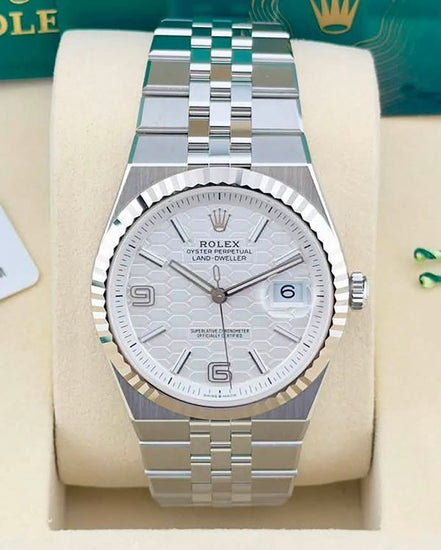2026 Rolex Land-Dweller 40MM White "Honeycomb" Dial Flat Jubilee Bracelet (127334)
