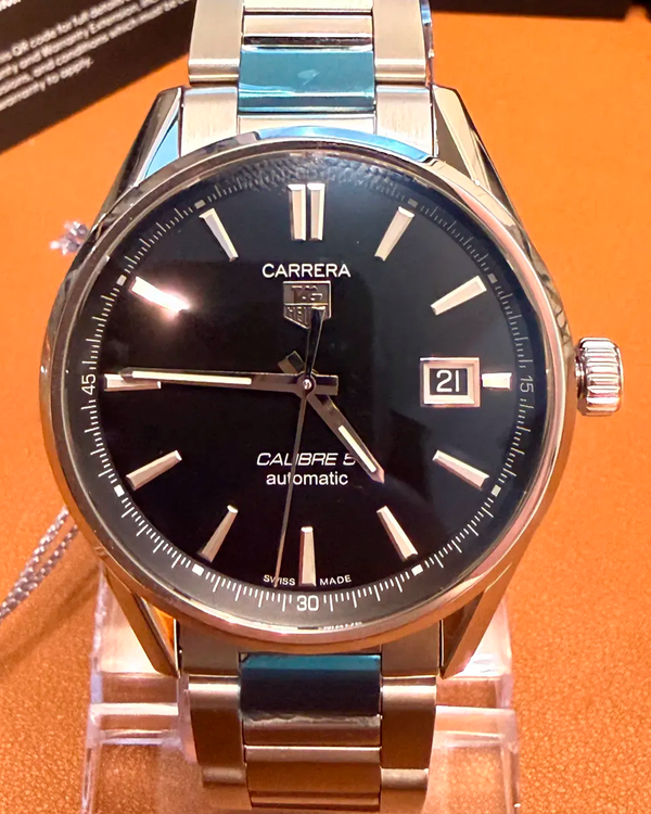 TAG Heuer Carrera Calibre 5 39MM Black Dial Steel Bracelet (WAR211A.BA0782)