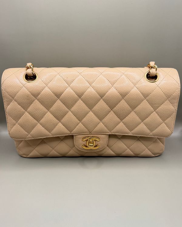 No Reserve - Chanel Classic Double Flap Beige Clair Leather Gold-Tone Hardware (A01112)