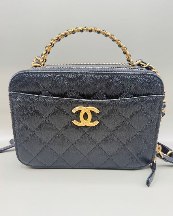 No Reserve - Chanel Mini Flap Bag Small Leather Black Gold Tone Hardware Chain Leather Strap (Bag)