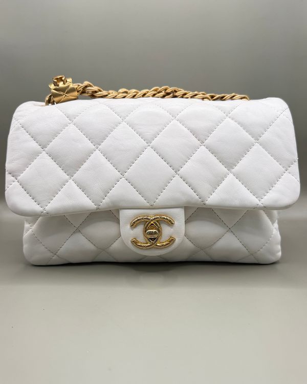 No Reserve - Chanel Small Triple Compartment CC Crush Chip in White Lambskin (AS1786)