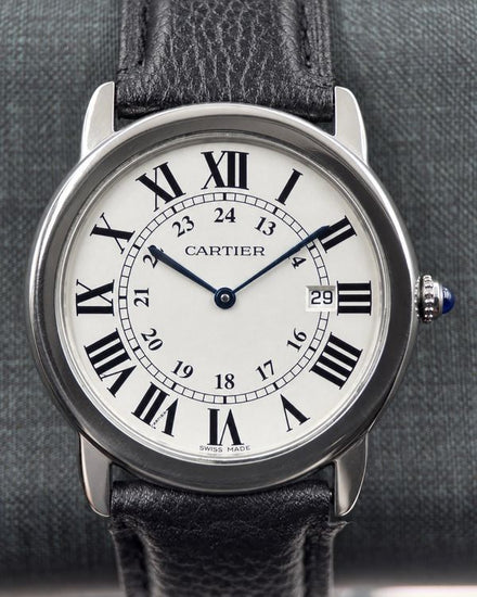 No Reserve - 2010 Cartier Ronde De Cartier 36MM Quartz Silver Dial Leather Strap (W6700255)