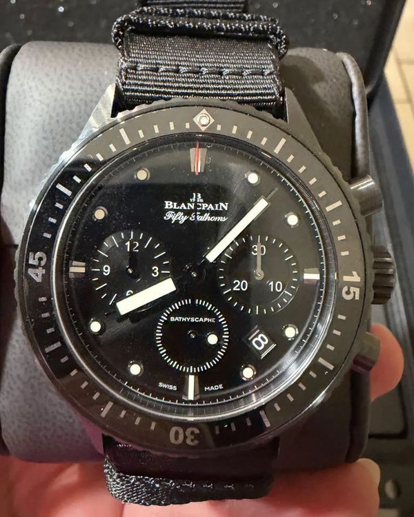 2023 Blancpain Fifty Fathoms Bathyscaphe Chronographe Flyback 43.6MM Black Dial Textile Strap (5200-0130-B52A)