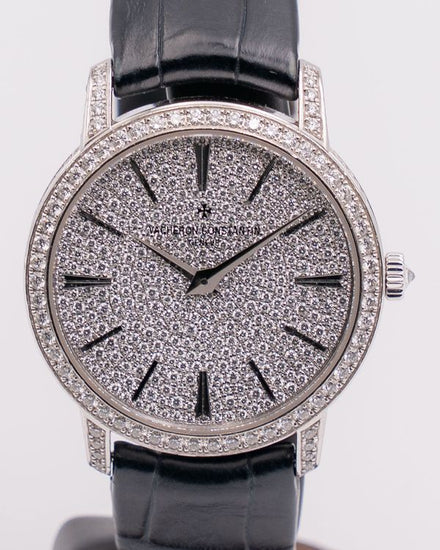 Vacheron Constantin Traditionnelle 33MM Diamond Pavé Dial Leather Strap (81591/000G-9913)