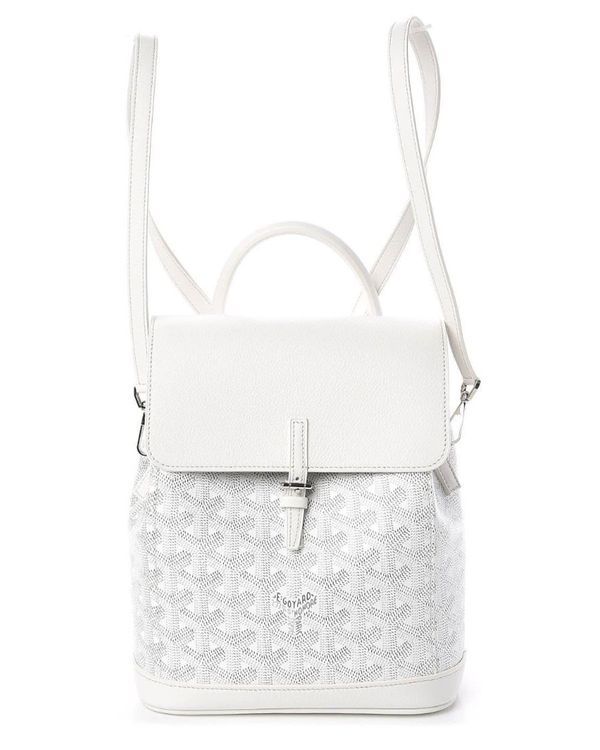 2024 Goyard Alpin Mini Backpack Small  Canvas White Leather Palladium Tone Hardware Leather Canvas Straps (Backpack)