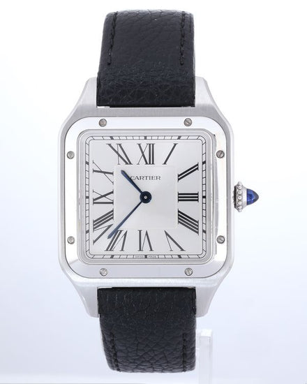 No Reserve - 2026 Cartier Santos Dumont Large 43.5MM Quartz Silver Dial Leather Strap (WSSA0088)