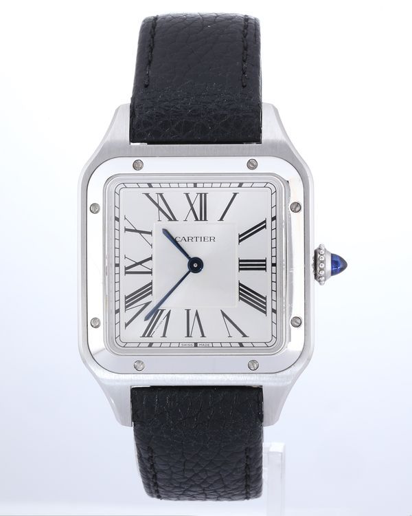 No Reserve - 2026 Cartier Santos Dumont Large 43.5MM Quartz Silver Dial Leather Strap (WSSA0088)
