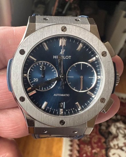2018 Hublot Classic Fusion Chronograph 45MM Blue Dial Leather Strap (521.NX.7170.LR)