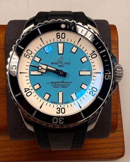 2025 Breitling Superocean 44MM Turquoise Dial Rubber Strap (A17376)