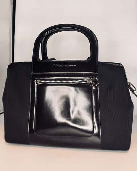 Salvatore Ferragamo Bag Vintage Black Leather & Fabric Handbag (Bag)