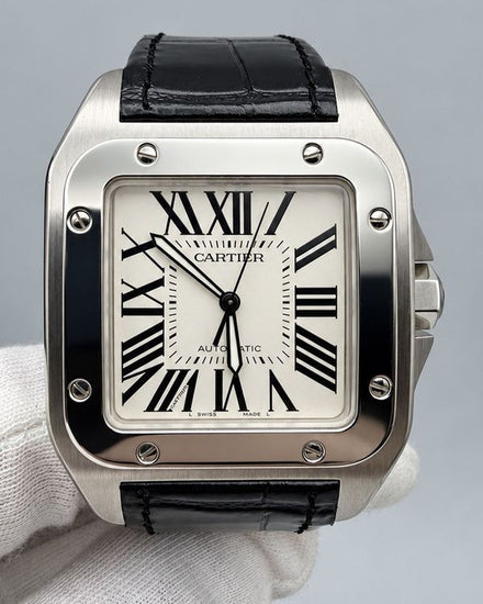 No Reserve - 2013 Cartier Santos 100 38MM White Dial Leather Strap (W20073X8)