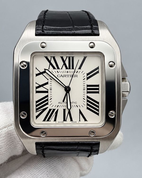 No Reserve - 2013 Cartier Santos 100 38MM White Dial Leather Strap (W20073X8)