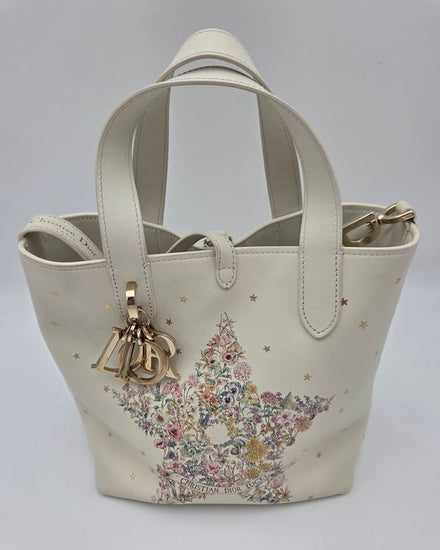 2025 Dior Bag White Lucky Star Tote Bag Leather Gold-Tone Hardware Leather Strap (Bag)