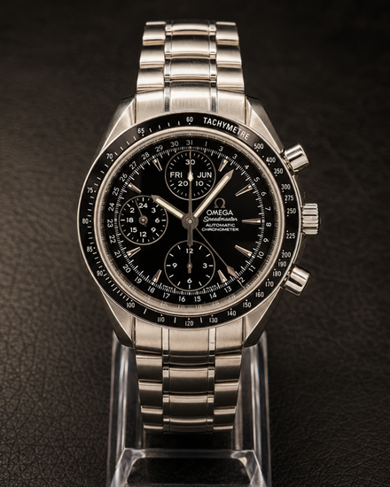 No Reserve - 2018 Omega Speedmaster Day-Date 40MM Black Dial Steel Bracelet (3220.50.00)