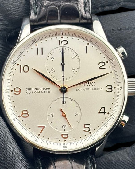 2004 IWC Schaffhausen Portugieser Chronograph 41MM White Dial Leather Strap (IW371401)