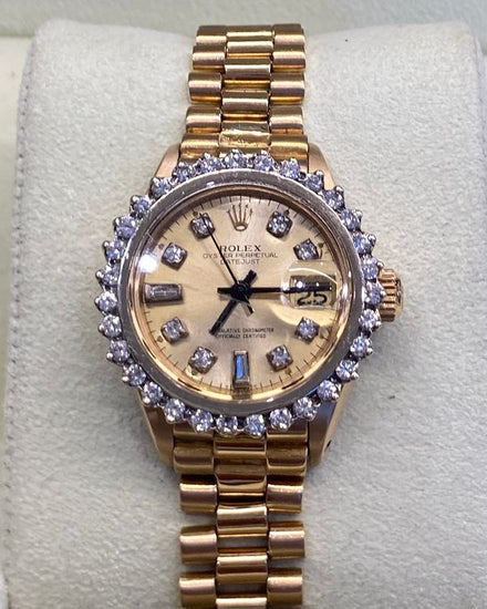 Rolex Lady-Datejust 26MM Aftermarket Champagne Dial Yellow Gold President Bracelet (6917)