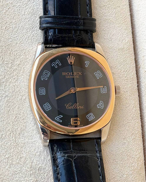 2000 Rolex Cellini Danaos 33MM Black Dial Aftermarket Leather Strap (4233)