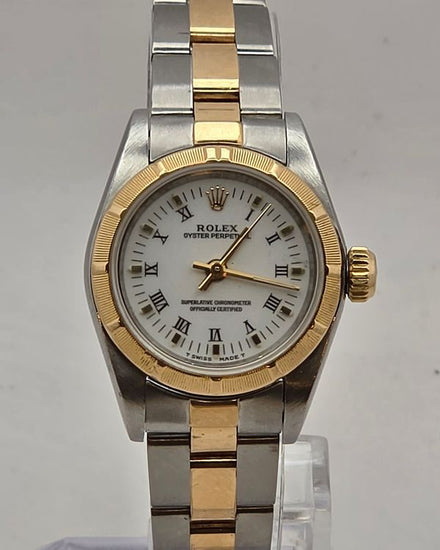Rolex Oyster Perpetual 24MM White Dial Two Tone Oyster Bracelet (67233)