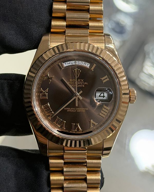 Rolex Day-Date II 41MM Chocolate Dial Rose Gold President Bracelet (218235)