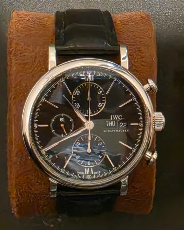2017 IWC Schaffhausen Portofino Chronograph 42MM Black Dial Leather Strap (IW391008)
