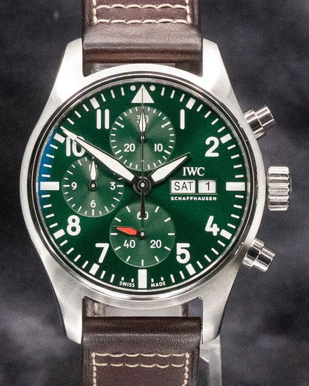 2021 IWC Schaffhausen Pilot Chronograph 41MM Green Dial Leather Strap (IW388103)