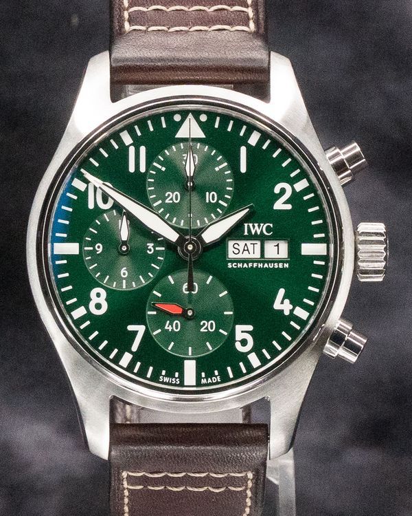 2021 IWC Schaffhausen Pilot Chronograph 41MM Green Dial Leather Strap (IW388103)