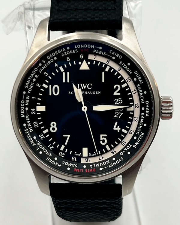 IWC Schaffhausen Pilot Worldtimer 45MM Black Dial Textile Strap (IW326201)