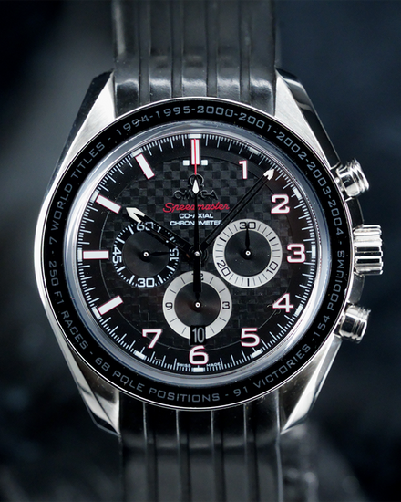 2018 Omega Speedmaster Broad Arrow "Michel Schumacher The Legend" 44.25MM Carbon Fiber Dial Rubber Strap (321.32.44.50.01.001)