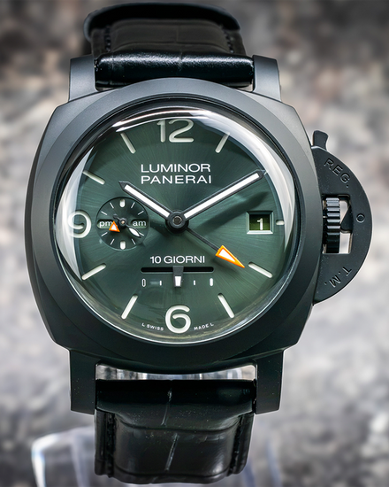 2025 Panerai Luminor Dieci Giorni GMT 44MM Green Dial Leather Strap (PAM01483)