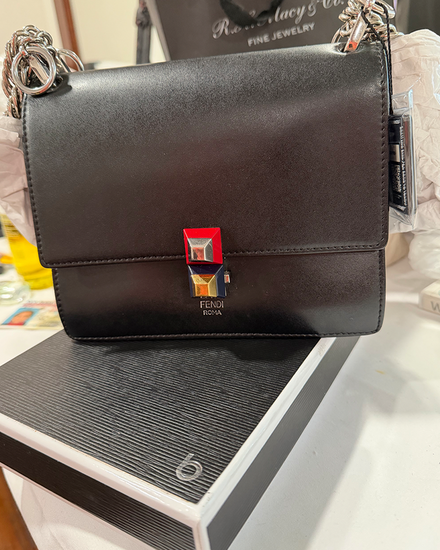 2021 Fendi Bag Kan Small Black Leather Silver-Tone Hardware Chain Strap (Bag)
