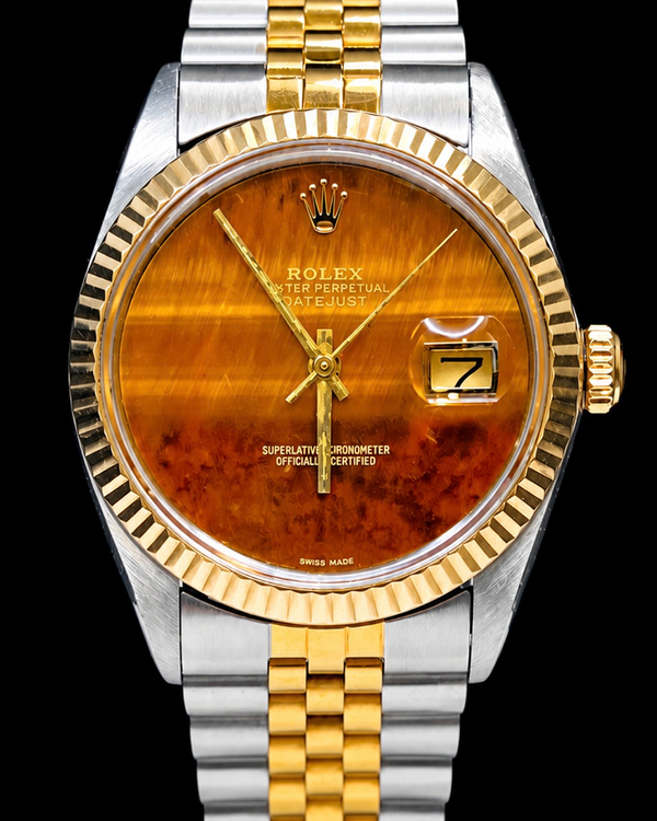 No Reserve - Rolex Datejust 36MM Aftermarket Tiger's Eye Dial Aftermarket Two-Tone Gold-Plated Jubilee Bracelet (16013)