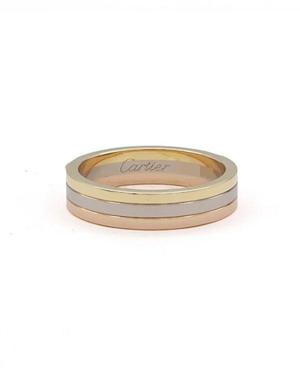 Cartier Vendôme Louis Cartier 18k Tri-Color Gold Wedding Band Ring Size 56 4.8MM (Ring)