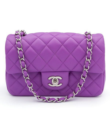 Chanel Bag Quilted Classic Mini Flap Purple Leather Silver Hardware (Bag)