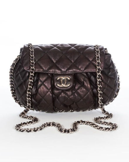 2011 Chanel Quilted Chain Around Flap Iridescent Calfskin Leather Shoulder Bag Metallic (A49889)