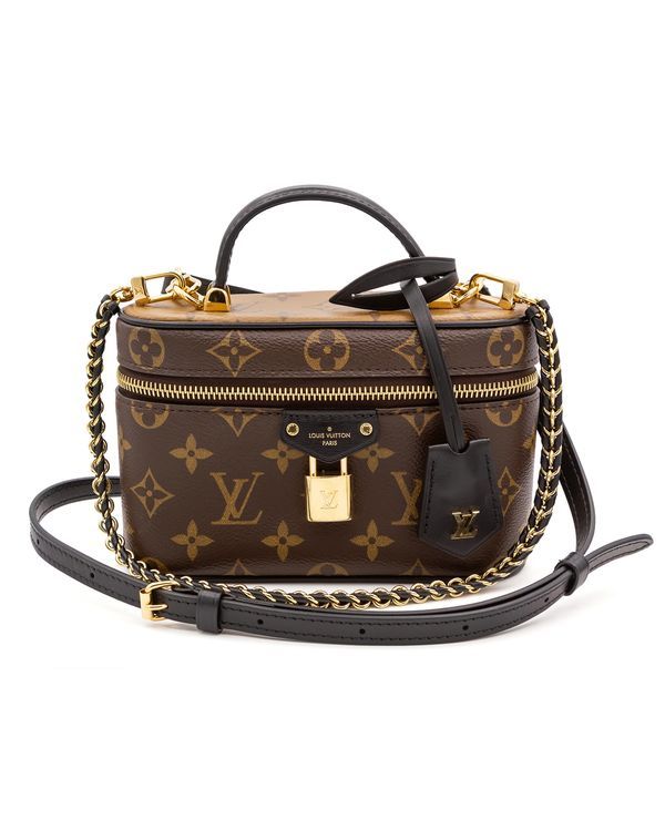 Louis Vuitton Vanity PM Monogram Reverse Canvas Leather Gold Tone Hardware Chain Crossbody Bag (M47128)