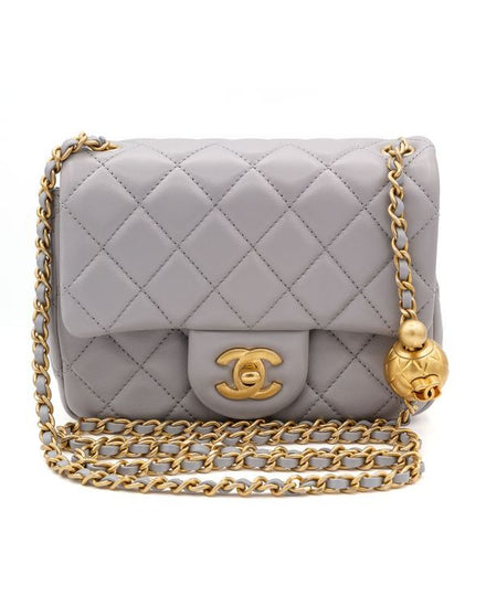 Chanel Bag Pearl Crush Mini Square Flap Bag Grey Lambskin Aged Gold Hardware (AS1786)