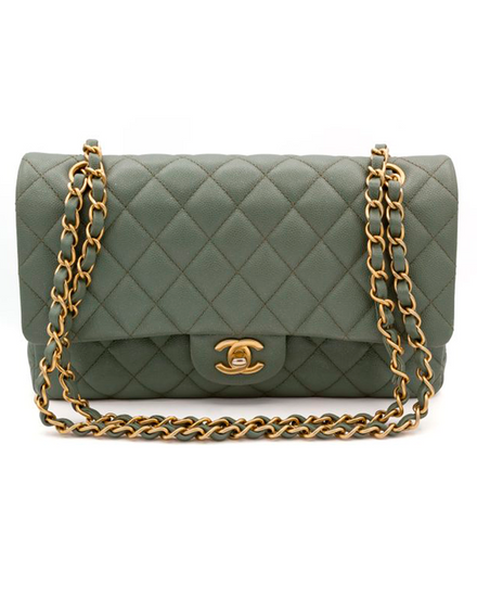 Chanel Bag Medium Classic Double Flap 18C Iridescent Sage Green Caviar Gold Hardware (Bag)