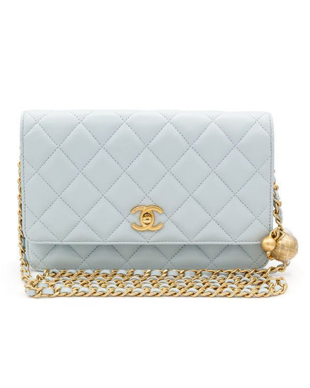 Chanel Bag Pearl Crush Wallet On Chain Light Blue Quilted Leather Gold-Tone Hardware Chain Strap (Bag)