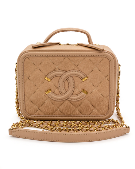 Chanel Bag CC Filigree Vanity Case Beige Caviar Leather Gold Hardware (Bag)