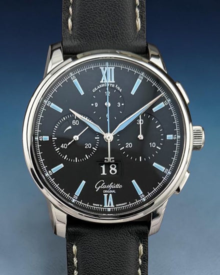 2020 Glashütte Original Senator Chronograph 42MM Black Dial Leather Strap (1-37-01-03-02-33)